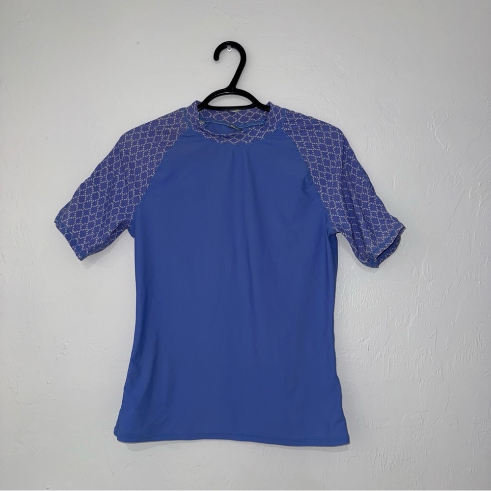 Old Navy Wpmens M‎ Solid Blue Pattern Sleeves Short Sleeve Athletic Sporty Top